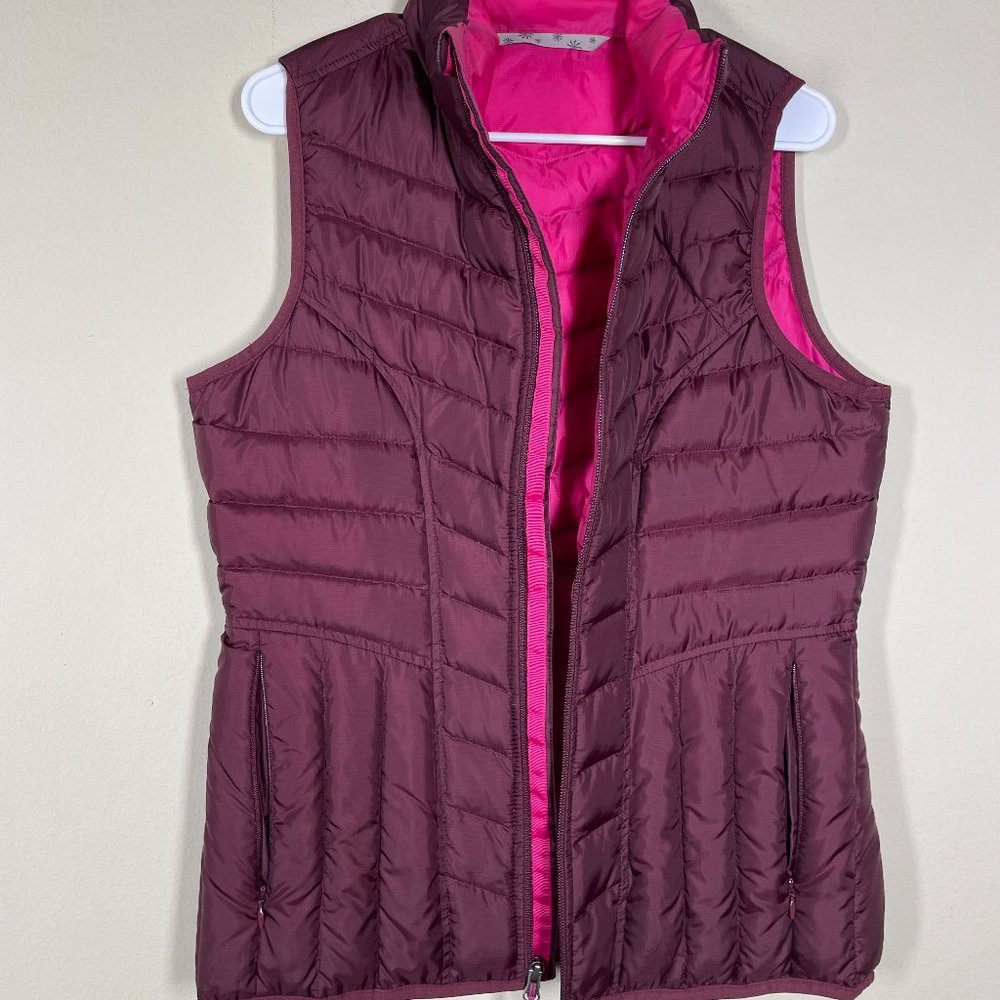 Athleta Women's Maroon Goose Down Puffer Vest Pink inside!